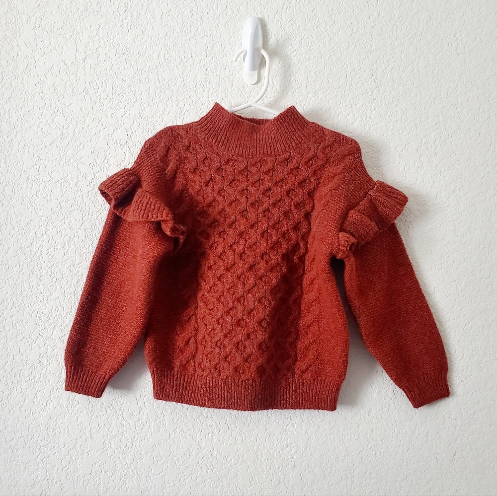 Old Navy Girls Burnt Orange Rust Ruffled Crew-Neck Pullover Sweater 3T Fall